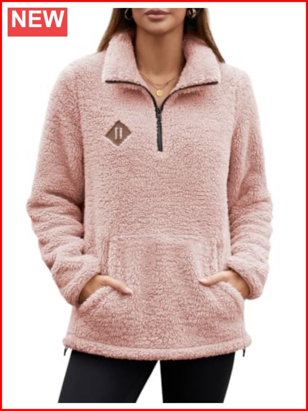 Women's Half Zip Fleece Pullover Sweatshirt Kangaroo Pocket Fuzzy Sherpa